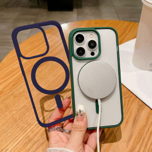 Acrylic Magnetic Phone Case For Magsafe iPhone 12 Pro Max 11 15 16 13 14 Shockproof Funda Cover Transparent Wireless Charging