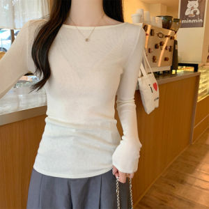 Mint Wave One Shoulder Soft Long Sleeve Knitted Shirt Women Early Autumn Slim Inner Wear Base Shirt Top Korean Style Regular Fit