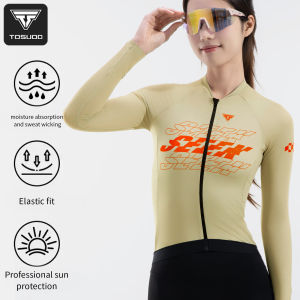 TOSUOD Womens Cycling Jersey Long Sleeve Slim Fit Full Zip Breathable Quick Dry Rear Pockets Spring Summer Road MTB Riding