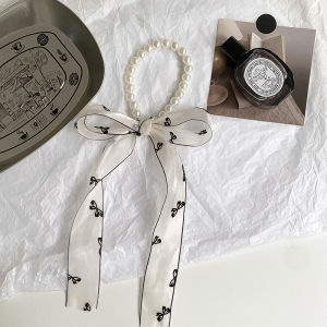 New Polka Dot Pearl Necklace Small Silk Scarf Womens Spring Summer Versatile Fairy Little Silk Ribbon Ins Style Hair Scarf