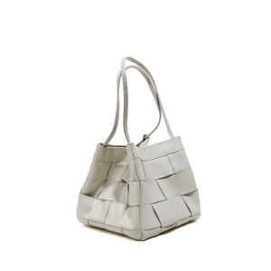 Trendy Cowhide Woven Bucket Bag