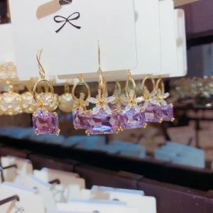 Bông tai nữ xi mạ bạc 925 đá zircon màu tím xinh xắn thiểu thư phù hợp xu hướng thời trang