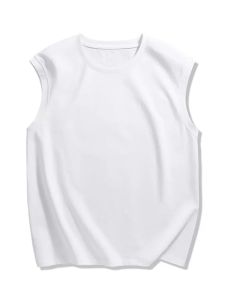 Summer Mens Trendy Brand Solid Color Sleeveless Tank Top Breathable round Neck Casual Pure Cotton Sports Vest Top