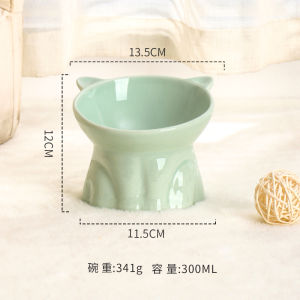 Cute Cat Bowl Ceramic Anti-Black Chin Inclined High Neck Protection Cat Basin Dog Bowl Drinking Water Pet Bowl Food Basin Anti-Tumble