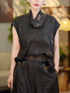 QINGNAER | Chinese Style Embroidery Qipao Shirt Plus Size Summer