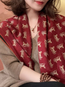 Red Black Horse Car Luxury Silk Wool Scarf Womens Spring Autumn Versatile Multifunctional Silk Wool Square Scarf Shawl