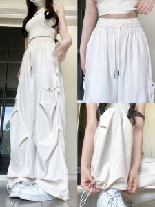 Ice Silk Utility Pants Womens Summer Thin Wide Leg Quick Dry Sports Paratrooper Pants High Waist Cargo Trousers Commute Style