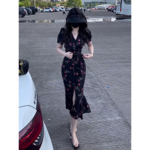ANFEIQI | Summer New French Hepburn Style Fishtail Slimming Long Dress