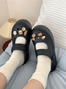 Cute Cartoon Mary Jane Hole Hole Shoes Womens Summer Slip-On Sandals Low Heel Flat Bottom EVA Youth Casual Footwear