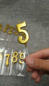 1pcs Lilin Angka Gold 0-9 untuk Hiasan Topper Kue Cake Ulang Tahun Warna Glossy Mengkilap