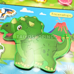 TAIYO Puzzle Kayu 3D Matching Shapes Wood Jigsaw Animal Dino Transport Food Monterssori Mainan Anak