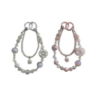 Original high-end double-layer crystal handmade bead phone chain light luxury luminous flower wreath alloy decorative hanging chain