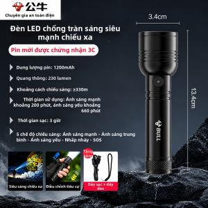 Bull | Đèn Pin Sáng Mạnh Nạp Điện Di Động Ngoài Trời Phạm Vi Xa Dung Lượng Pin Dài Bền Chất Liệu Nhôm