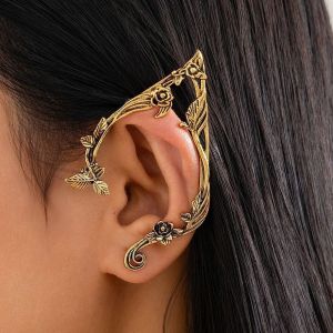 Ingemark 1Pair Goth Fairy Elf Ear Cuff Earrings Women Fashion Statement Vintage Piercing Clip Earring Halloween Party Jewelry