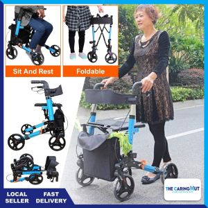 🏅Foldable Elderly Rollator Elderly Walker Walking Aid With Seat / Storage Bag / Wheels