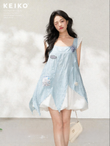 KEIKO | Smooth Chiffon Sleeveless Flower Bud Style Summer Fairy Style Patchwork Dress