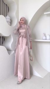 BEST SELLER COD MAUDY DRESS SATIN MIX BRUKAT TEBAL L XL GAMIS PESTA WANITA TERBARU BAYAR DITEMPAT