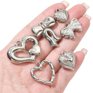 Rhodium Plated CCB Charms Heart Butterfly Bow Pendant for Earring Necklace Bracelet DIY Jewelry Making
