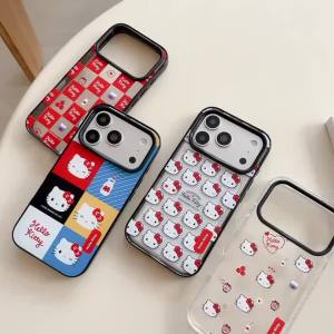Sanrio | Luxury Fashion Grid Sanrio Hello Kitty Phone Case For iphone  17Pro 17 16 15 14 13 12 Pro Max Acrylic Hard Shockproof Back Cover
