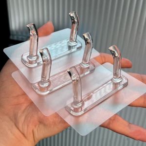 Acrylic Double Ear Hook Strong Adhesive Wall Mounted No Drilling Suction Cup Holder Transparent Traceless Hook for Home Organization