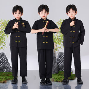 สไตล์จีนใหม่เด็ก Zhongshan < Ne2> ชุดประสิทธิภาพชาย< Ne1> แขนสั้นแขนยาวชุดทุกวัน Retro Tang เครื่องแต่งกาย