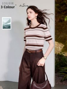 3COLOUR·S | Striped Knit Short Sleeve Top