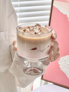 Charming Fairy Tale Style Glass Cup for Women Cute Dessert Coffee Cup with Stand High Aesthetic Value Home Use Pink Heart