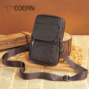 EDERN New Genuine Leather Shoulder Bag for Men Mini Crossbody Bag Multi-functional Cellphone Waist Pack Cowhide Belt Bag Mens Sling Bag