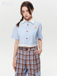 Original Design Flowery Bubble Cottonเสื้อแขนสั้นผู้หญิง 2024 ฤดูร้อนใหม่ลายลูกไม้รายละเอียดสไตล์หลอดตรง