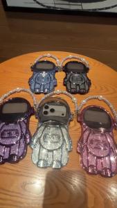 Cute 3D Spaceman Shape Case for iPhone 18 Pro Max 17 13 14 15 16 Plus Sparkle Glitter Anti Drop Chain Diamond Wrist Strap Cover