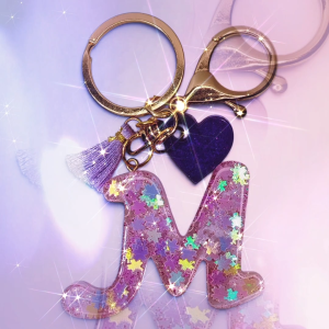 SP 1PC GlitzyLetter Purple Blossom A-Z Resin Keyring Charms Letter Keychains Accessories Gifts Souvenir