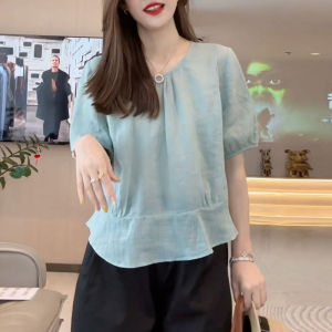Stylish Loose round Neck Short Sleeve Chiffon Shirt Beautiful Small Top for Women Summer New Fashion Korean Version Polyester Fiber