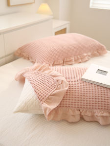 Girlish Ear Pillow Case Cotton Waffle Pure Cotton Yarn Thickened Non-Slip Anti-Sweat Pillow Big Towel Single