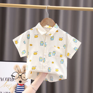 Baby Boy Summer Short Sleeve Cotton Shirt Thin Fashionable Cartoon Print Half Sleeve Top for Toddlers And Kids Ages 6-48 Months