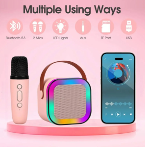2024 New Rechargeable K12  Mini Karaoke Speaker With Bluetooth Microphones Wireless Audio Portable Mini KTV Karaoke Party Song Professional Karaoke Speaker Changing Voice Sound and RGB LED Light
