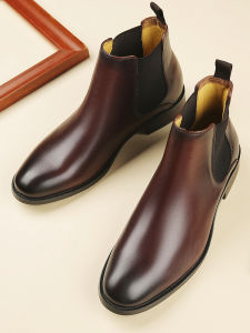 Business Chelsea Boots round Toe High Top Short Martin Boots Leather Upper Breathable Spring Autumn Winter Style Mens Shoes