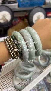 กำไลหยกเจไดต์ ทรงท้องปลิง  โทนApple Bean  ไซส์ 63.5