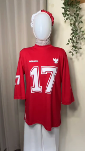Oversize Baseball Merah Putih Spesial HUT RI / Kaos Jumbo Kemerdekaan / Baju Wanita No 17 Sporty