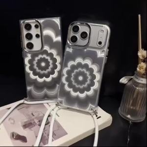Luxury Laser Flower Pattern Crossbody Lanyard Case For Samsung Galaxy S26 Ultra S25 Edge S24 S23 S22 S21 S20 FE A57 A37 A17 A07