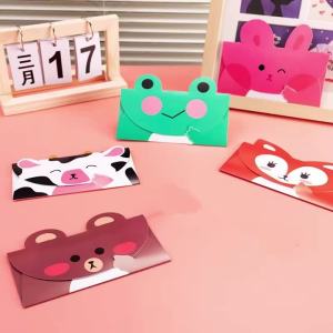 5Pcs Creative Cartoon Folding Card Cute Animal Postcard Birthday Greeting Card Fashion Gift Childrens Wish Card Party Envelope