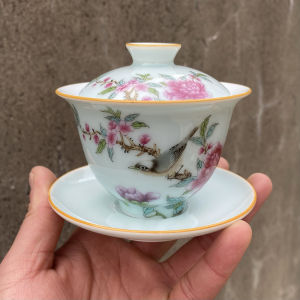 High-End Ceramic Tea Cup with Lid Small Size Flower And Bird Pattern Non-Scalding Home Use Gongfu Tea Set Vintage Style