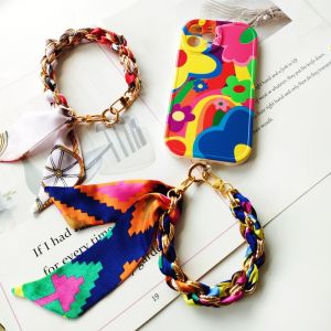 1 SET Cell Phone Lanyard Short Section Fashionable Celebrity Style Hundred With Silk Scarf Handheld Chain Spring Ad Summer Hand