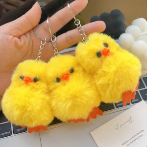 2Pcs Creative Cartoon Little Yellow Duck Keychain Plush Furry Bag Pendant Couple Friends Children Gift
