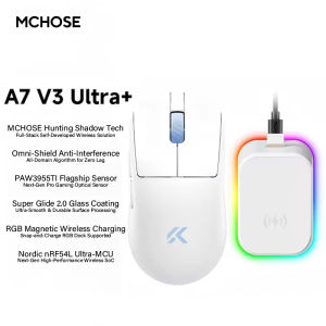 MCHOSE | MCHOSE A7 V3 Ultra Plus 8K Polling Rate PAW3955 Tri Mode Wireless Gaming Mouse 59g Lightweight 50000DPI Super Glide Gamer Mouse