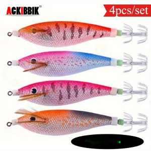 Ackibbik 4pcs/set 11cm/ 13g Shrimp Fishing Lures Luminous Squid Jig Hook Shrimp Prawn Lure Artificial Hard Bait Fishing Supplies