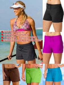 กางเกงว่ายน้ำสองชิ้นเอวสูงผูกโบว์สำหรับผู้หญิง กางเกงว่ายน้ำชายหาด อบน้ำ คลุมสะโพก ทรงหลวม สีดำ ทรงหลวม ทรงหลวม ทรงหลวม