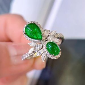 Montagne Jewelry 18k Pure White Gold Ring 0.8 Carat Diamond Inset Fine Jewellery Natural 1.4 Carat Emerald Ring