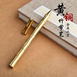 Retro Bamboo Pen Pure Brass Pen Metal Pen Holder Neutral Business Signature Pen Student Stylish Stationery Can Carve Writing