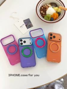 For MagSafe Phone Case with 360° Rotating Ring Holder Kickstand For iPhone 17 16 Pro Max Translucent Shockproof Protective Cover