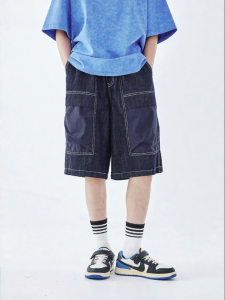 LANQISHUI | No Fading Denim Shorts for Large Boys Elastic Waist Pocket Patches
